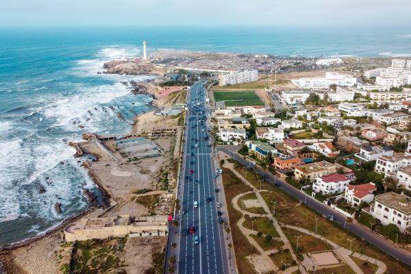 Aerial drone view of Casablanca, Morocco